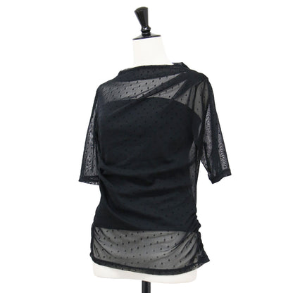 24春夏 フロッキー チュール 半袖 トップス / カットソー スタンドネック ドレープ シアー ドット柄