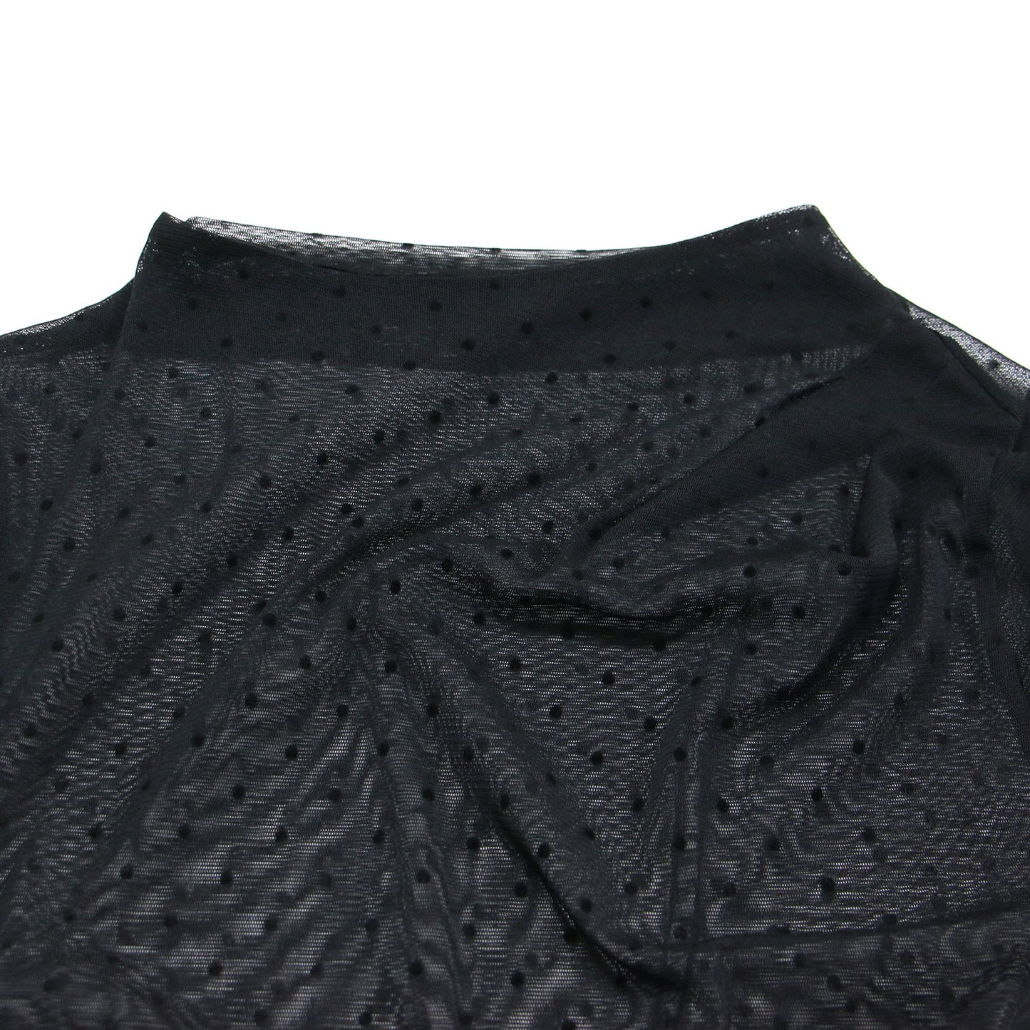 24春夏 フロッキー チュール 半袖 トップス / カットソー スタンドネック ドレープ シアー ドット柄