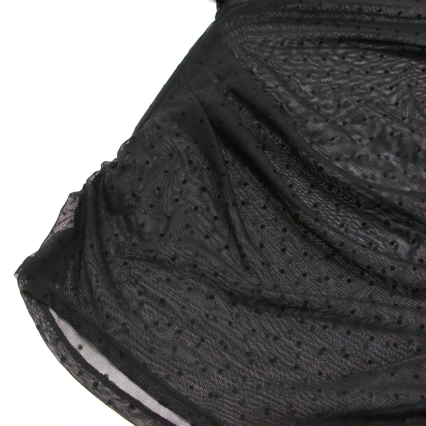 24春夏 フロッキー チュール 半袖 トップス / カットソー スタンドネック ドレープ シアー ドット柄