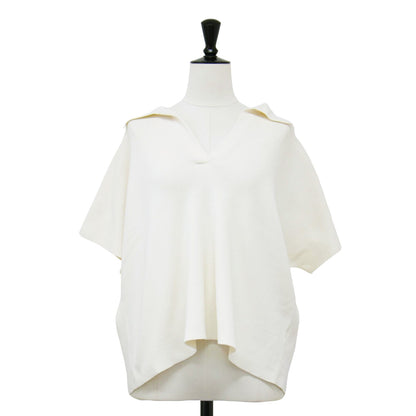 24春夏 コットン シルク ワイド ポロ プルオーバー / ニット Vネック 襟付き 半袖