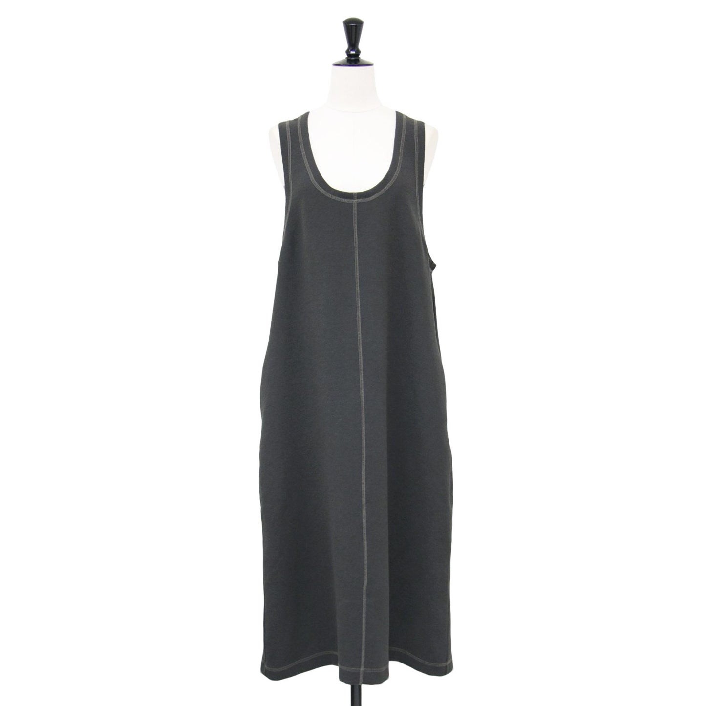 25春夏 サテンサブレ タンクトップ ワンピース / ロング Uネック ノースリーブ Iライン ステッチ