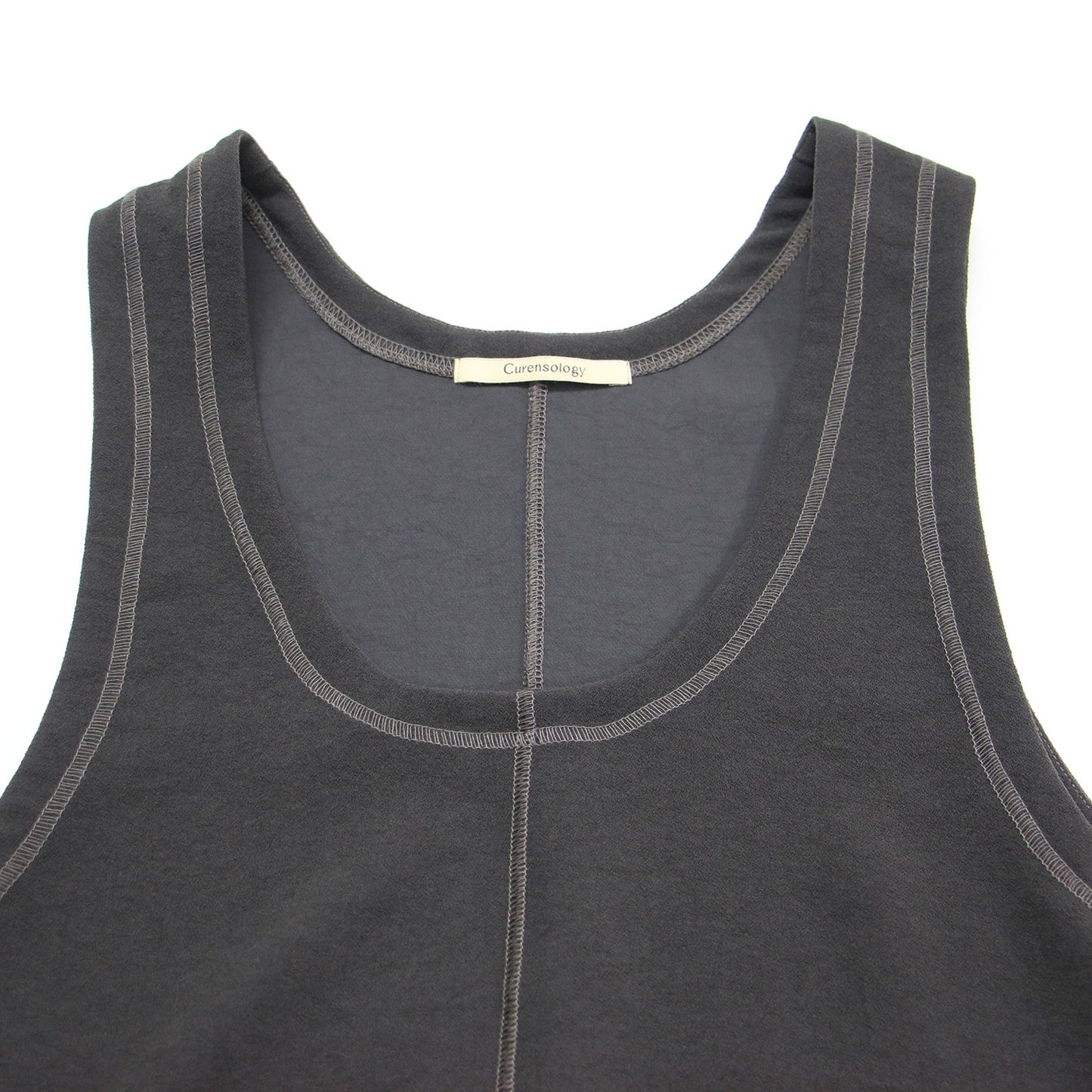 25春夏 サテンサブレ タンクトップ ワンピース / ロング Uネック ノースリーブ Iライン ステッチ