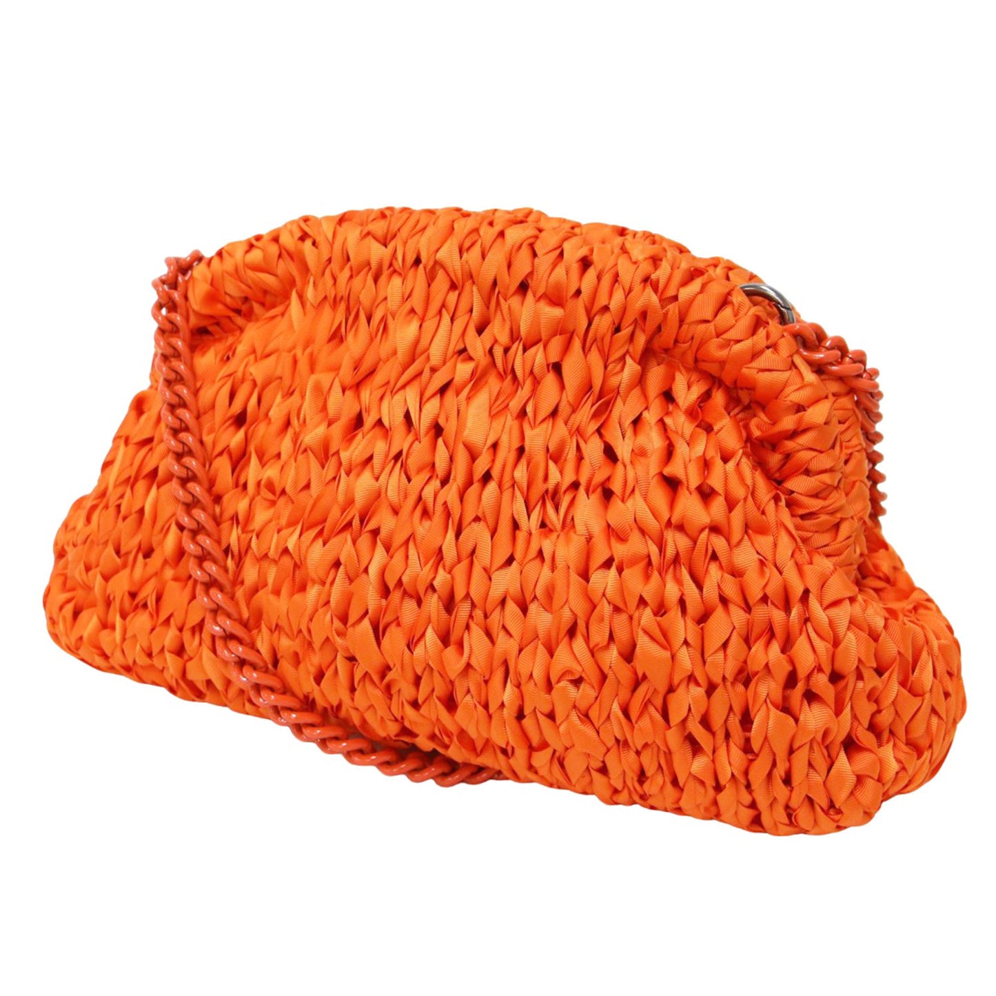 ファブリック クロシェ ショルダーバッグ / クラッチバッグ がま口型 クロスボディ 肩掛け 2WAY チェーン