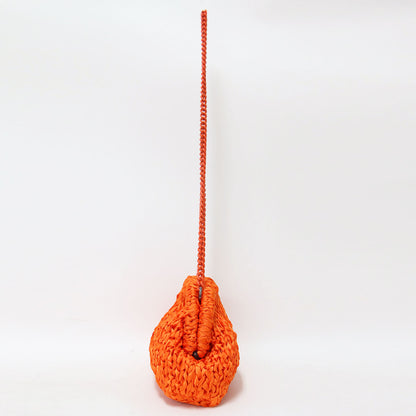 ファブリック クロシェ ショルダーバッグ / クラッチバッグ がま口型 クロスボディ 肩掛け 2WAY チェーン