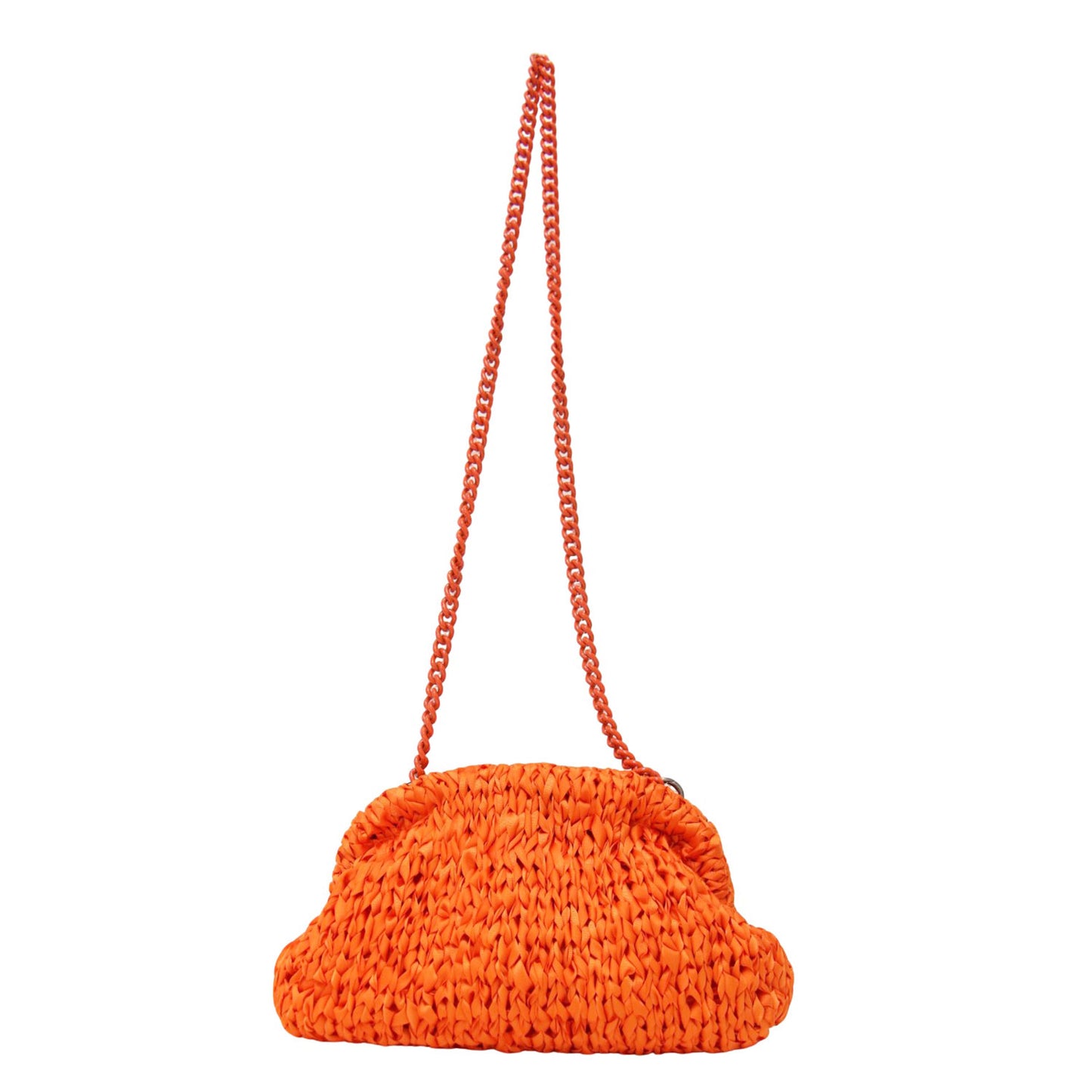 ファブリック クロシェ ショルダーバッグ / クラッチバッグ がま口型 クロスボディ 肩掛け 2WAY チェーン