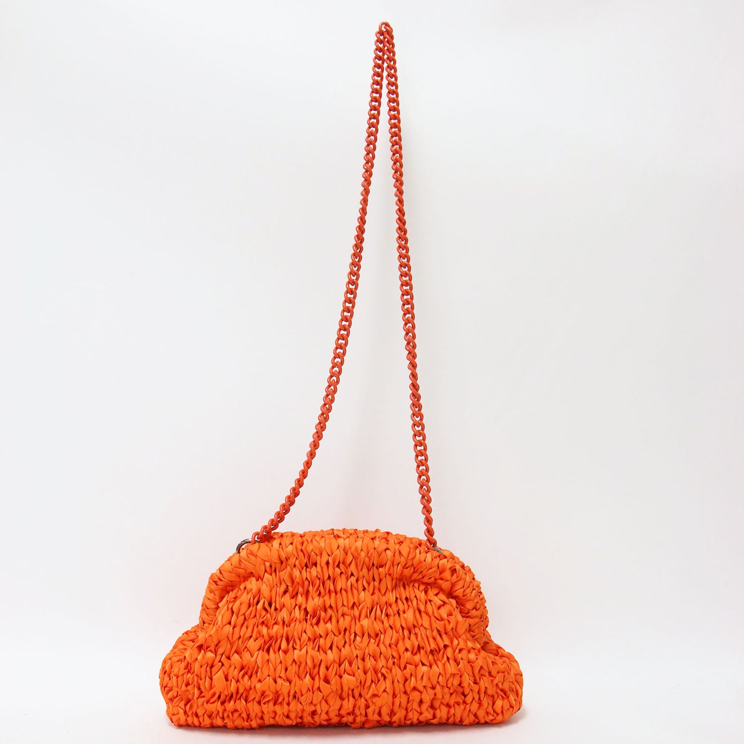 ファブリック クロシェ ショルダーバッグ / クラッチバッグ がま口型 クロスボディ 肩掛け 2WAY チェーン