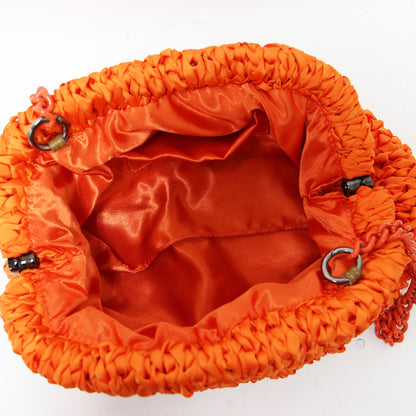 ファブリック クロシェ ショルダーバッグ / クラッチバッグ がま口型 クロスボディ 肩掛け 2WAY チェーン