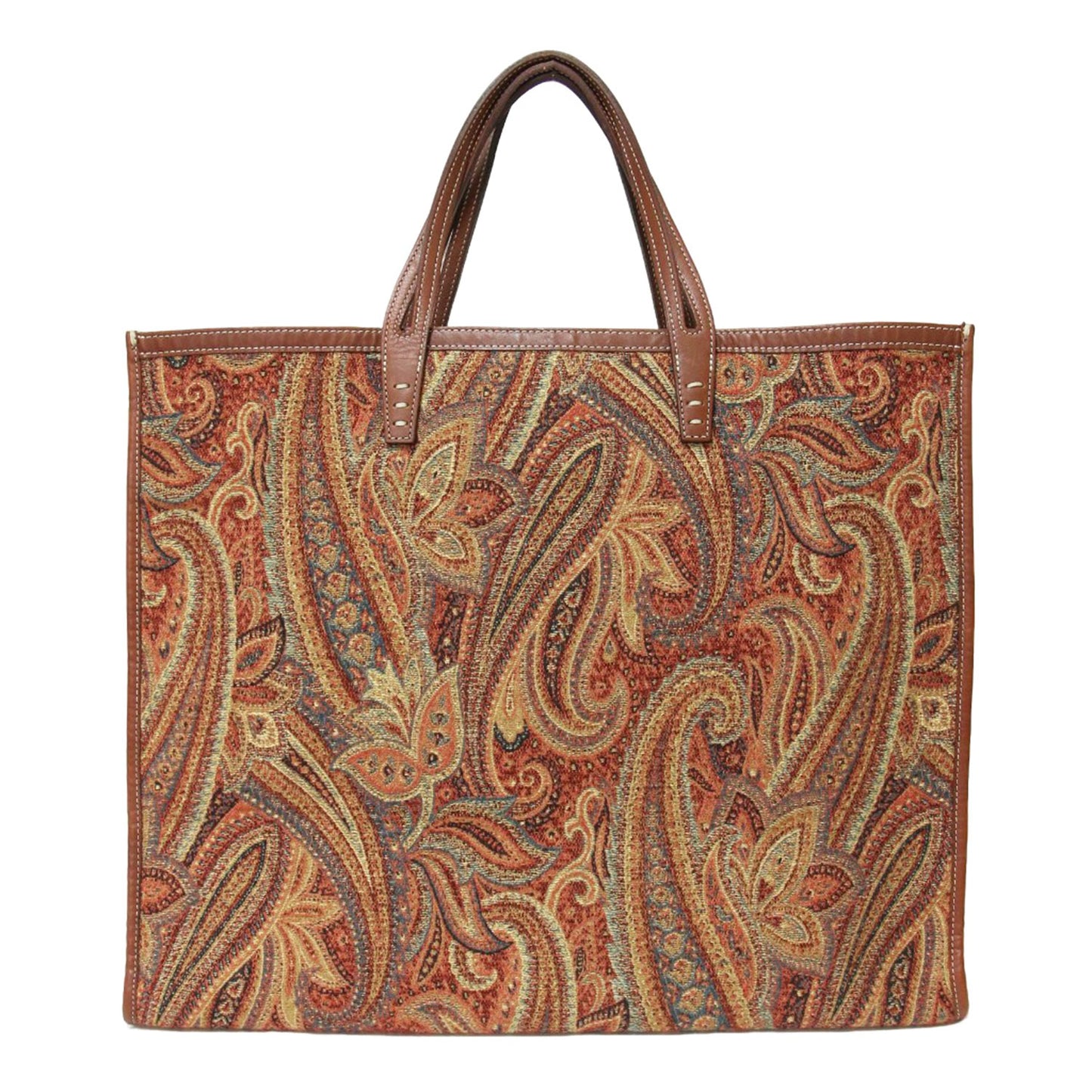 タンク ペイズリー柄 トートバッグ / TANK ORANGE PAISLEY ハンドバッグ ジャガード レザー