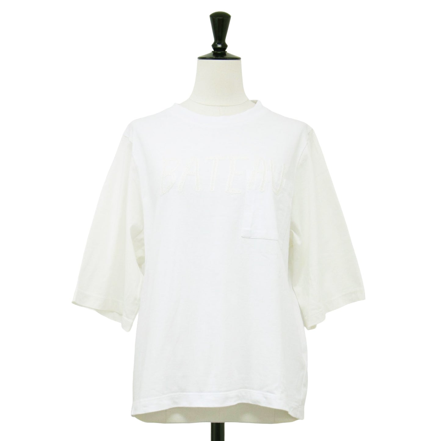 24秋冬 ロゴ 刺繍 半袖 Tシャツ / BATEAU カットソー ショートスリーブ クルーネック ポケット コットン