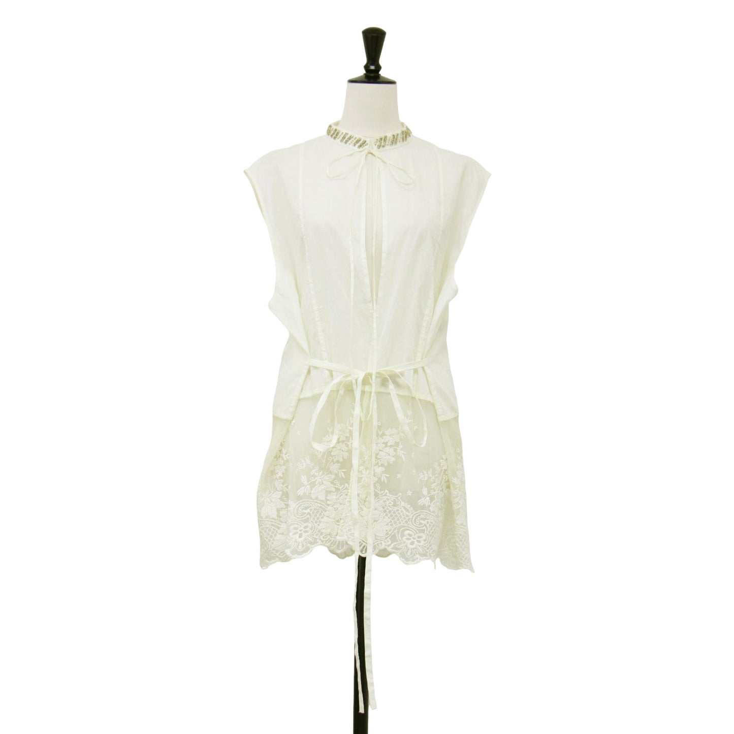 24秋冬 オーガンビジュー ブラウス / スタンドカラー ノースリーブ チュールレース コットン