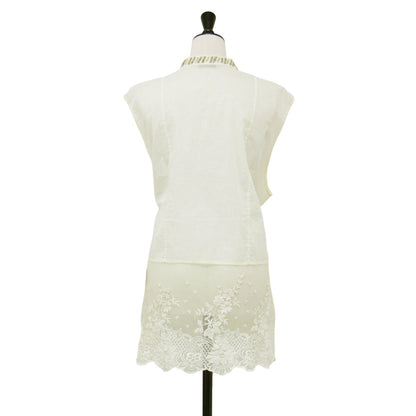 24秋冬 オーガンビジュー ブラウス / スタンドカラー ノースリーブ チュールレース コットン