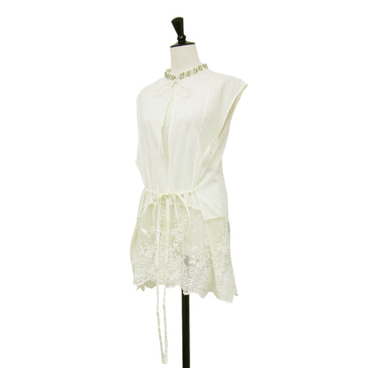 24秋冬 オーガンビジュー ブラウス / スタンドカラー ノースリーブ チュールレース コットン