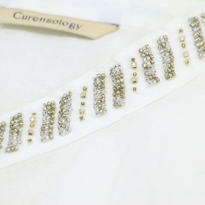 24秋冬 オーガンビジュー ブラウス / スタンドカラー ノースリーブ チュールレース コットン