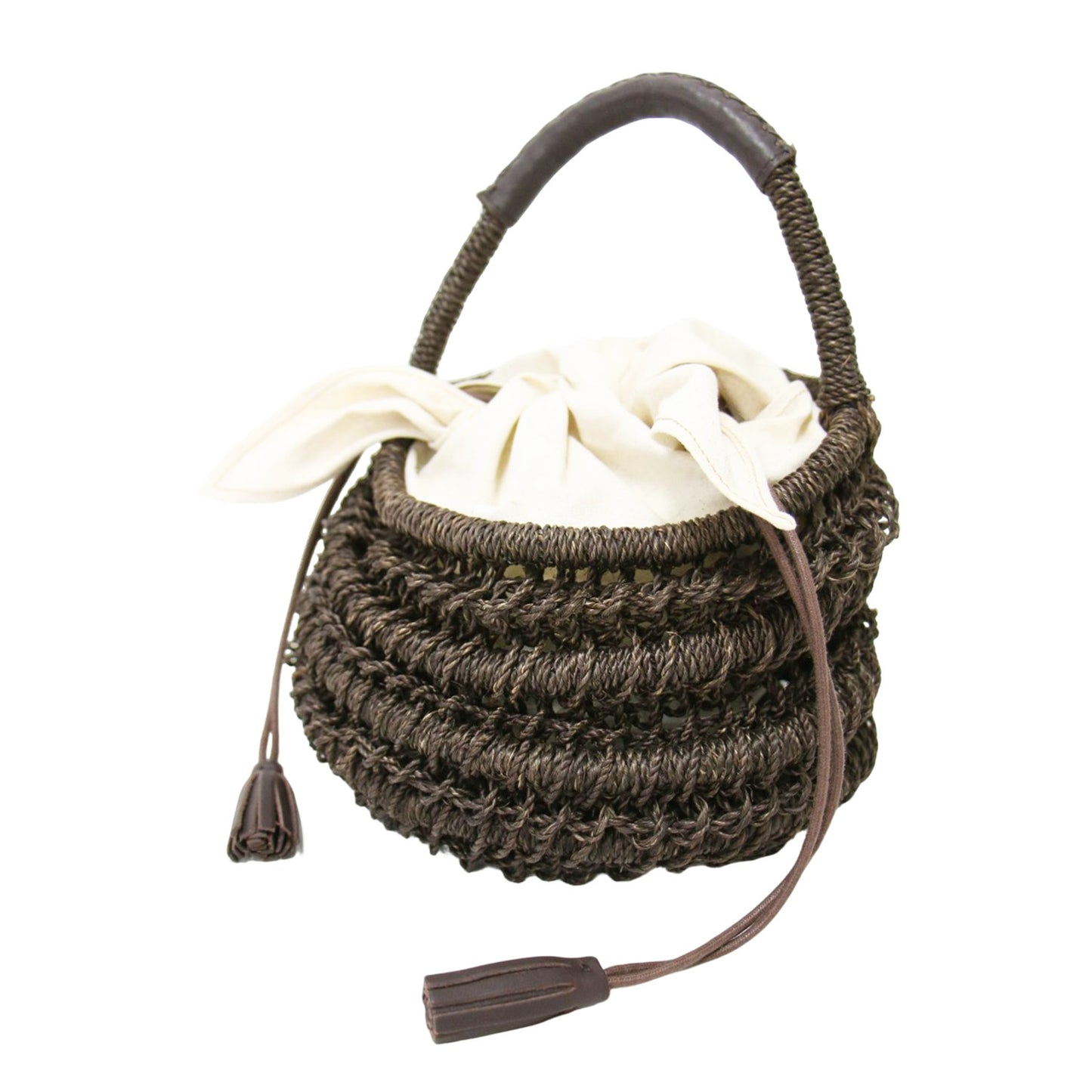 ミニ マルシェ かごバッグ / ハンドバッグ ワンハンドル 巾着 タッセル