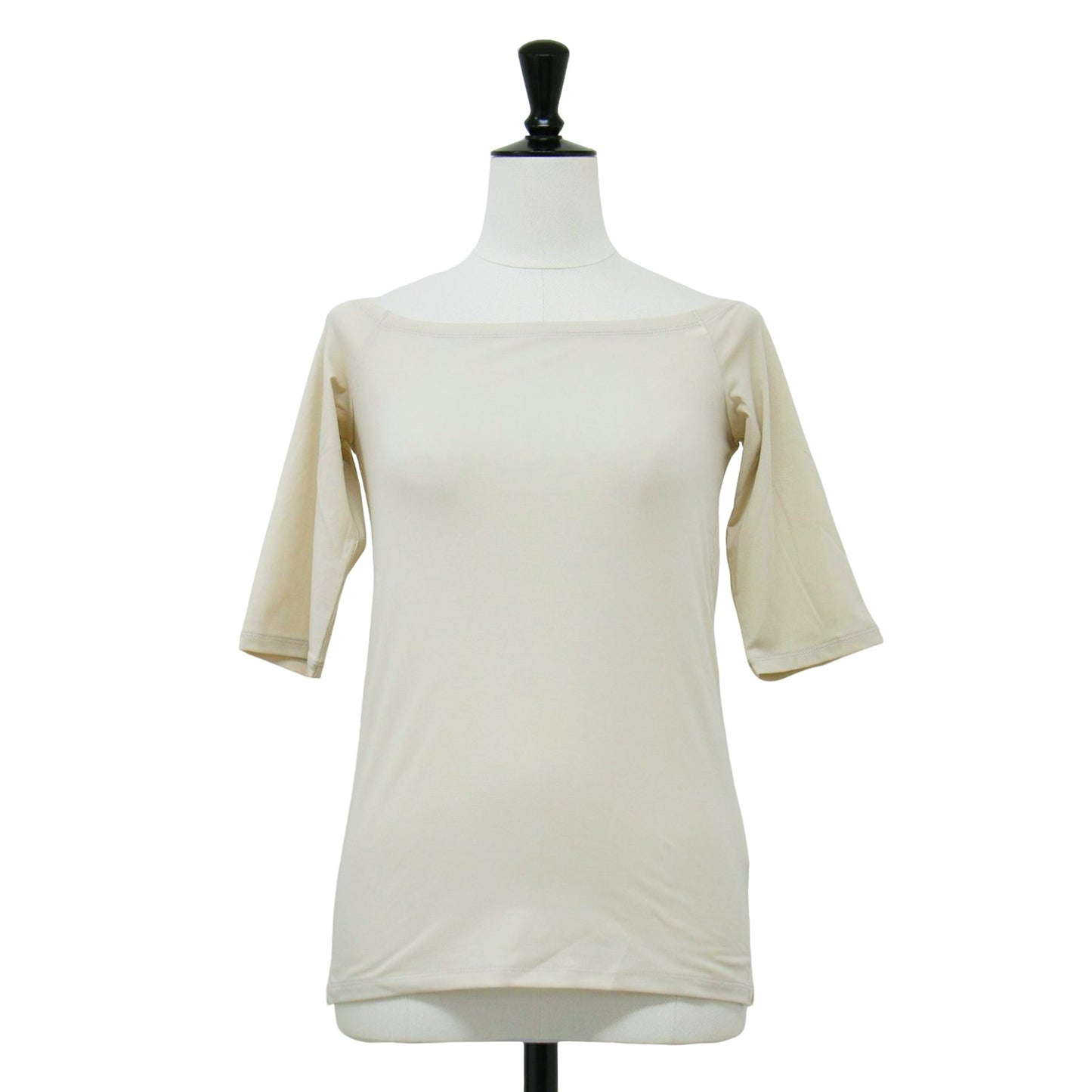 25春夏 オフショルダー ハーフスリーブ トップス / COTTON POLYURETHANE OFF SHOULDER HALF SLEEVE TOPS カットソー 5分袖 ストレッチ コットン