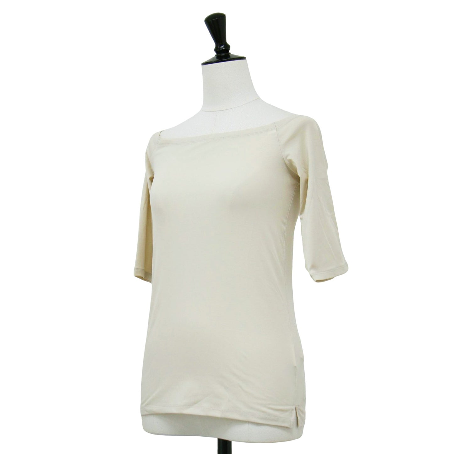 25春夏 オフショルダー ハーフスリーブ トップス / COTTON POLYURETHANE OFF SHOULDER HALF SLEEVE TOPS カットソー 5分袖 ストレッチ コットン