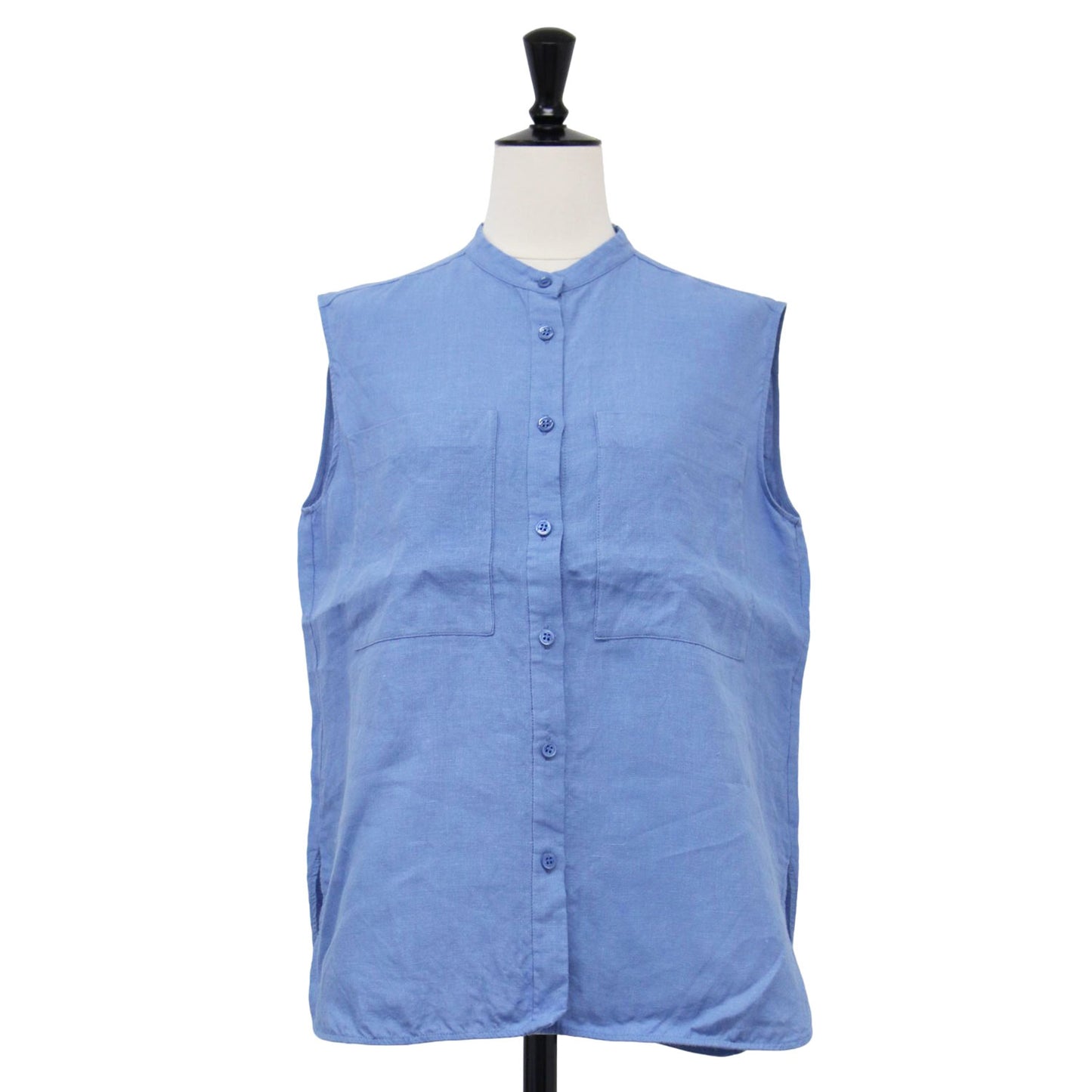 24春夏 リネン バンドカラー シャツ / ブラウス ノースリーブ 胸ポケット