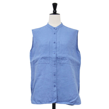 24春夏 リネン バンドカラー シャツ / ブラウス ノースリーブ 胸ポケット