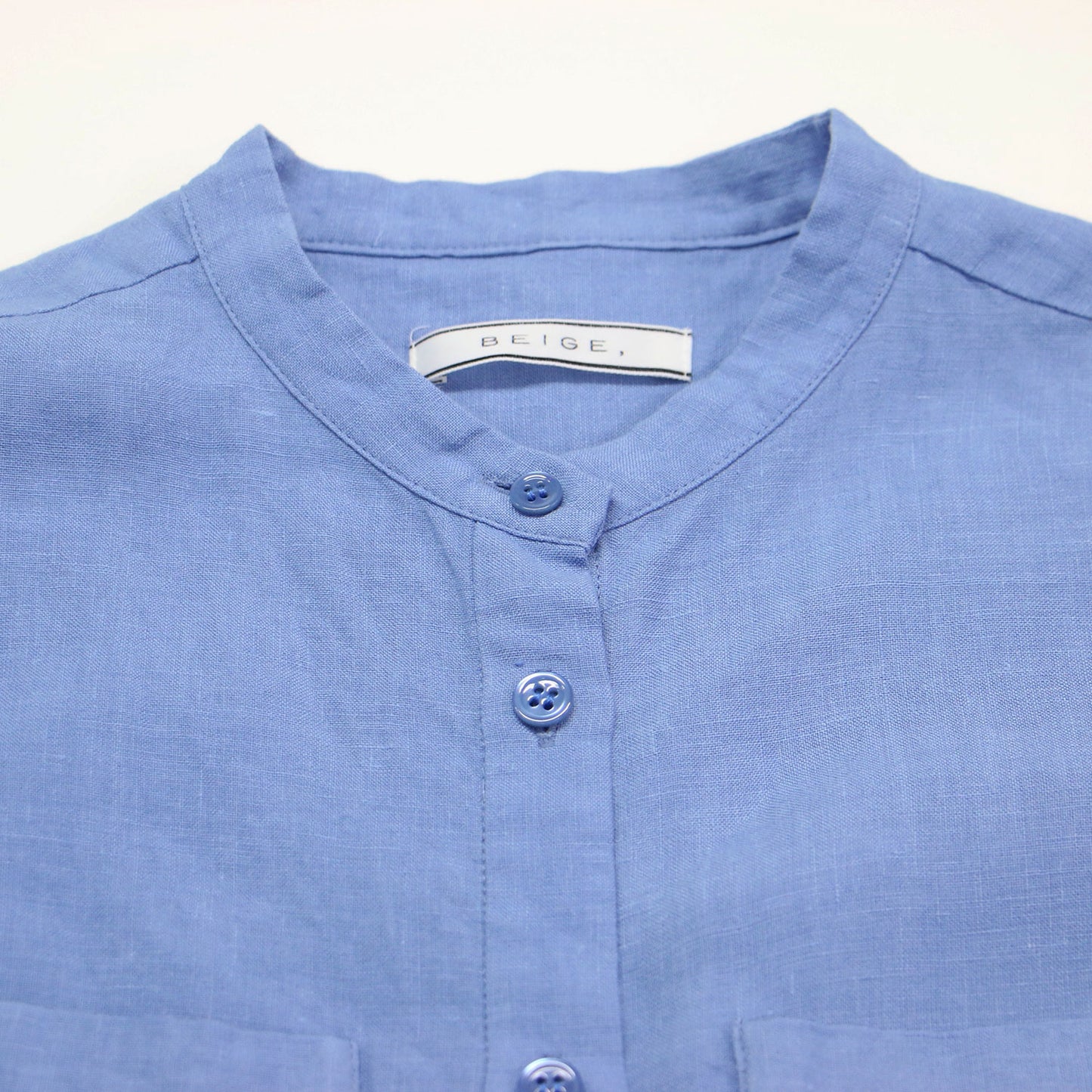 24春夏 リネン バンドカラー シャツ / ブラウス ノースリーブ 胸ポケット