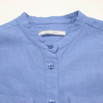 24春夏 リネン バンドカラー シャツ / ブラウス ノースリーブ 胸ポケット