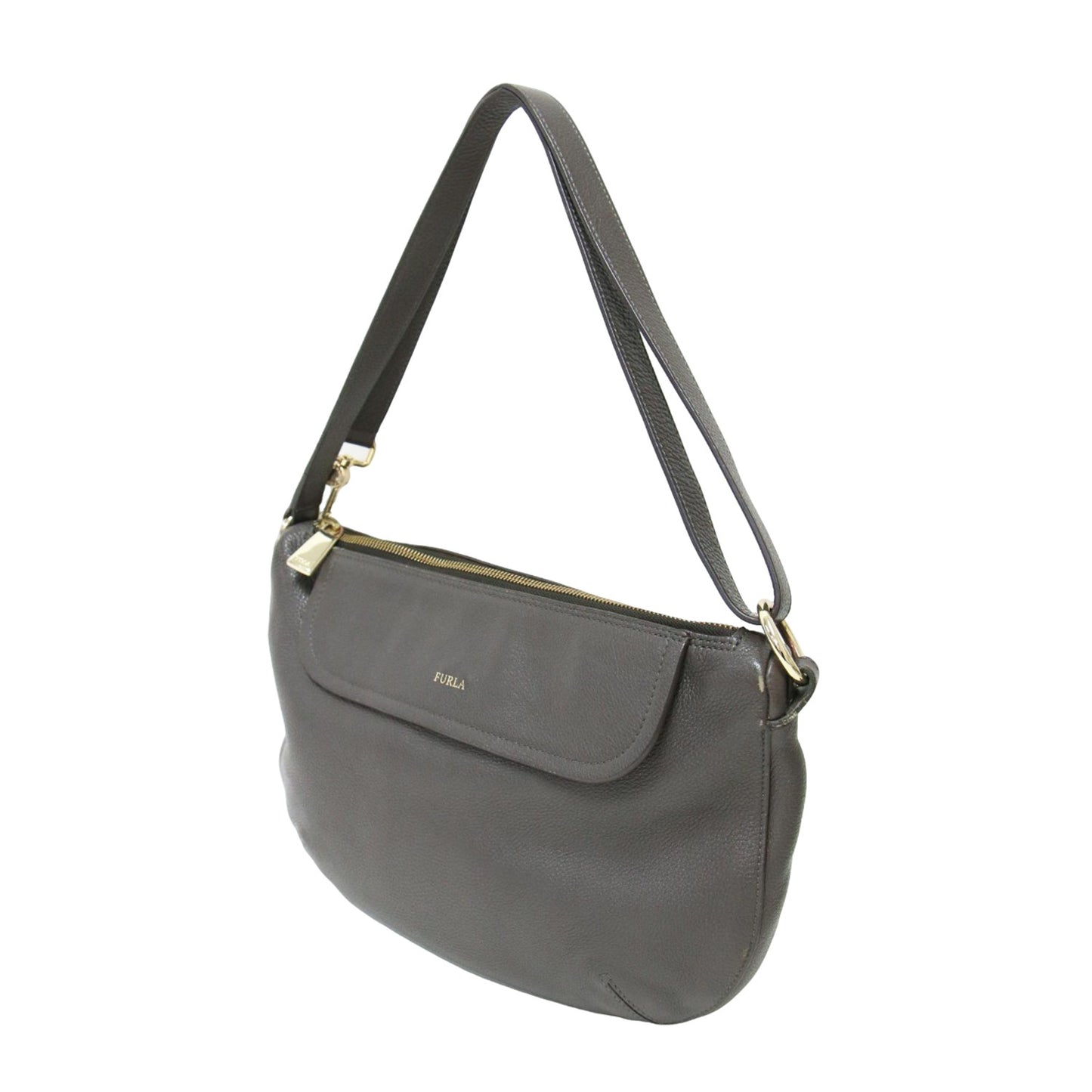 レザー ショルダーバッグ / クロスボディ 肩掛け 2WAY 半円型 ファスナー