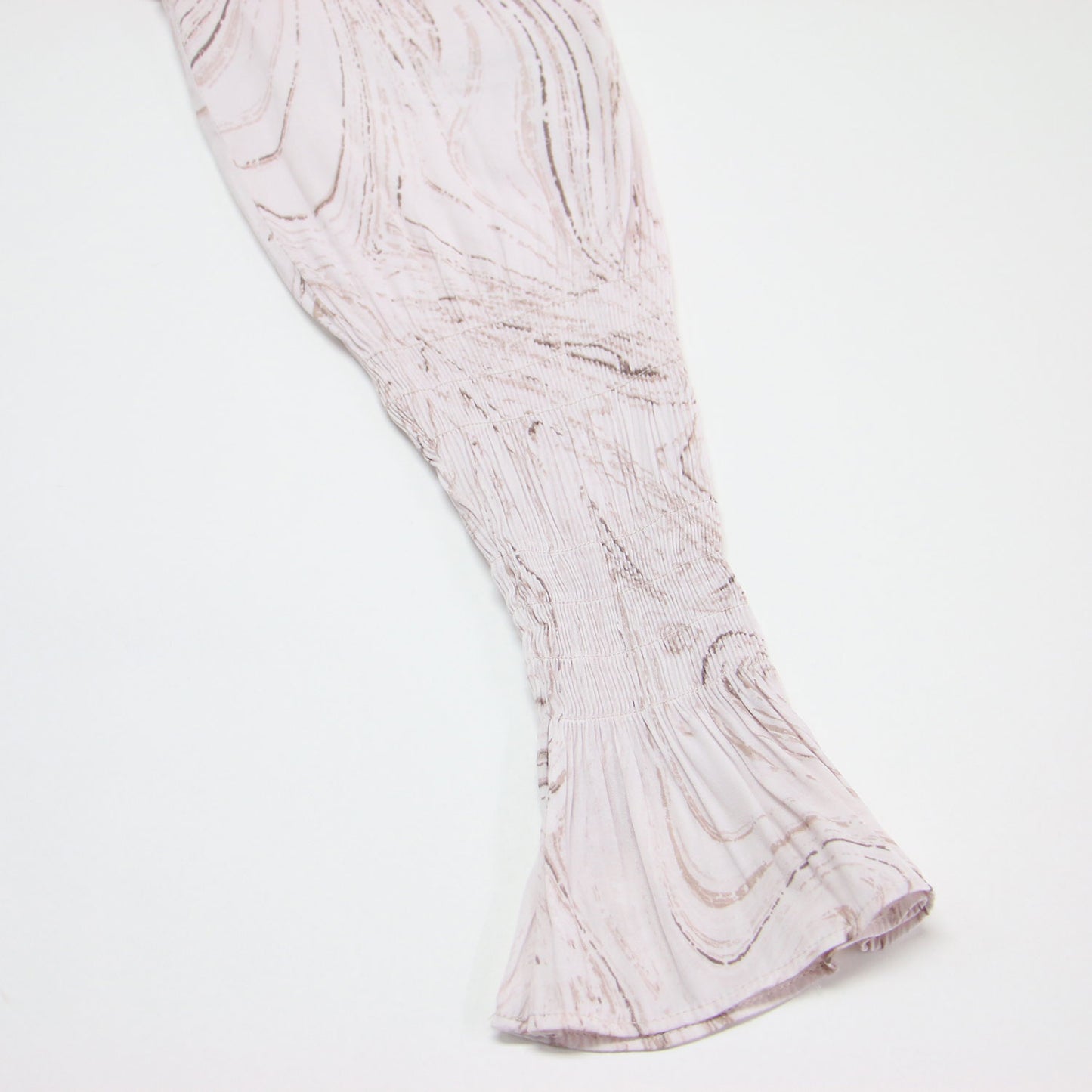 20秋冬 サテン プリーツ オーバー ワンピース / ロング丈 Vネック 長袖 フレア ボリュームスリーブ マーブル柄