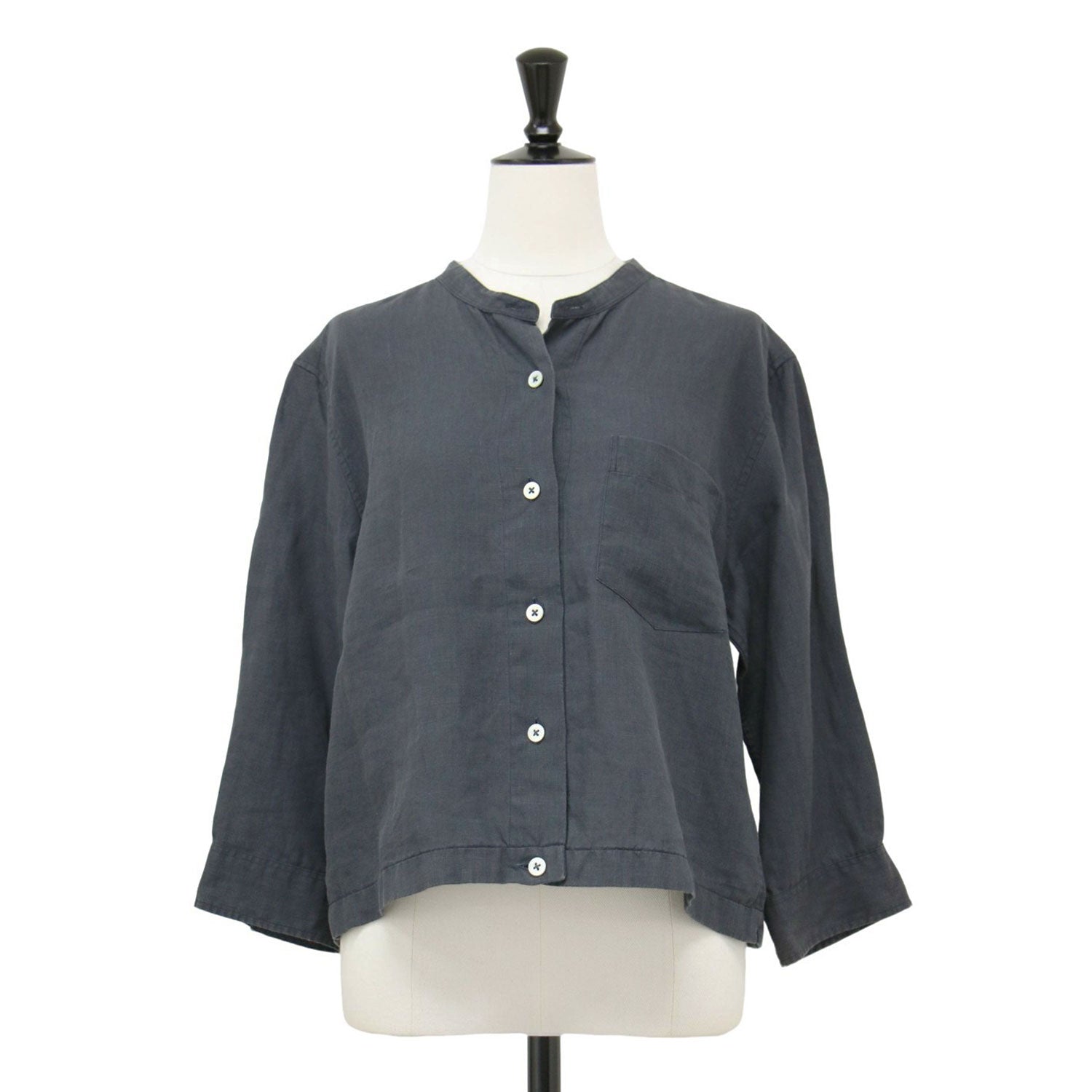 MARGARET HOWELL SHIRTING LINEN 578-2153013 バンドカラー ブラウス シャツ 22SS ブラック レディース マーガレットハウエル【中古】6-0326M∞ MARGARET HOWELL マーガレットハウエル 22SS SHIRTING LINEN 1 半袖