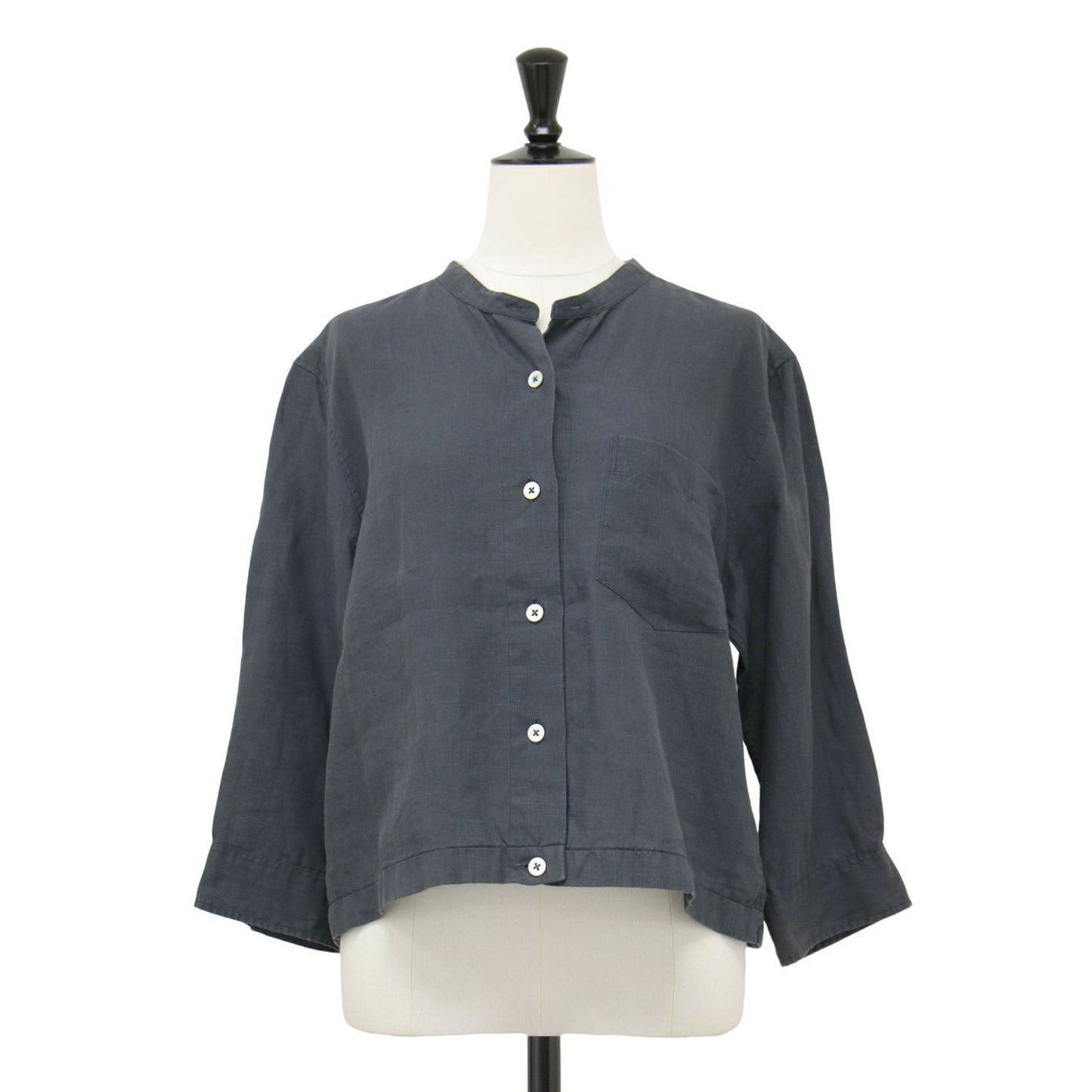 リネン バンドカラー シャツ / SHIRTING LINEN ブラウス ショート丈 7分袖