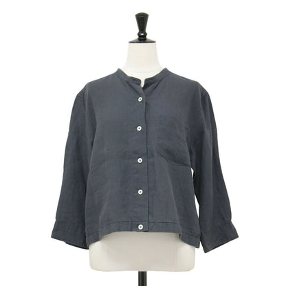 リネン バンドカラー シャツ / SHIRTING LINEN ブラウス ショート丈 7分袖