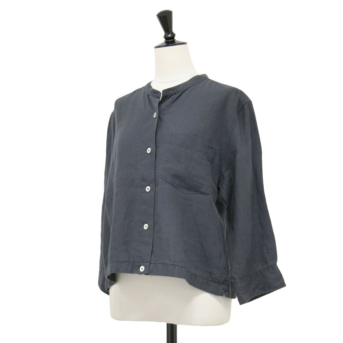 リネン バンドカラー シャツ / SHIRTING LINEN ブラウス ショート丈 7分袖