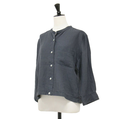 リネン バンドカラー シャツ / SHIRTING LINEN ブラウス ショート丈 7分袖
