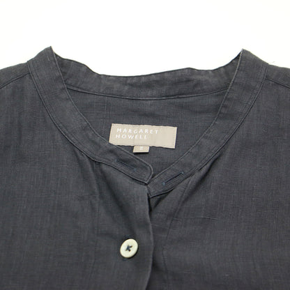 リネン バンドカラー シャツ / SHIRTING LINEN ブラウス ショート丈 7分袖