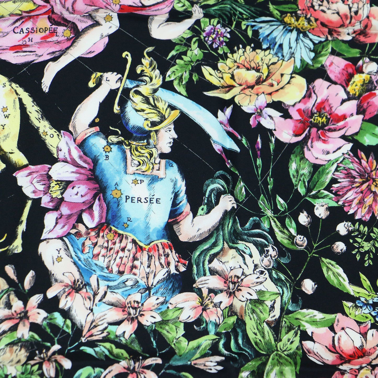 22秋冬 D-コンステレーション プリント シルク スカーフ / 大判 花柄 星座 フラワープリント