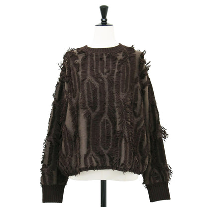 24春夏 5G フリンジ クルーネック ニット / プルオーバー 長袖 ウール モザイク柄 ジャガード