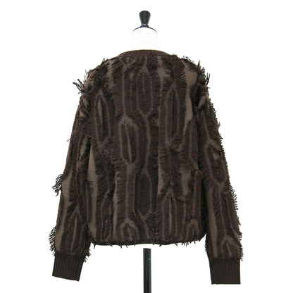 24春夏 5G フリンジ クルーネック ニット / プルオーバー 長袖 ウール モザイク柄 ジャガード