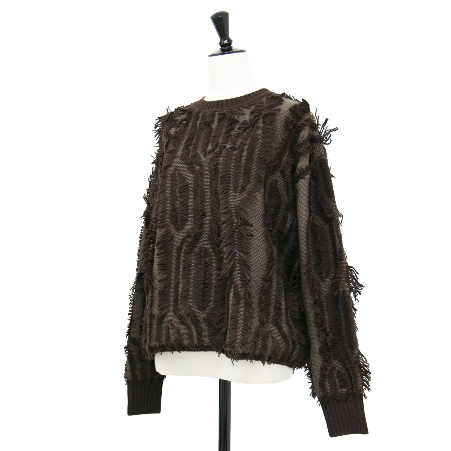 24春夏 5G フリンジ クルーネック ニット / プルオーバー 長袖 ウール モザイク柄 ジャガード