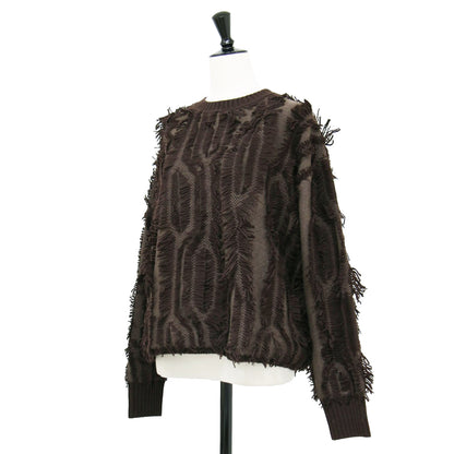 24春夏 5G フリンジ クルーネック ニット / プルオーバー 長袖 ウール モザイク柄 ジャガード