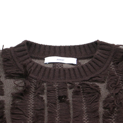 24春夏 5G フリンジ クルーネック ニット / プルオーバー 長袖 ウール モザイク柄 ジャガード