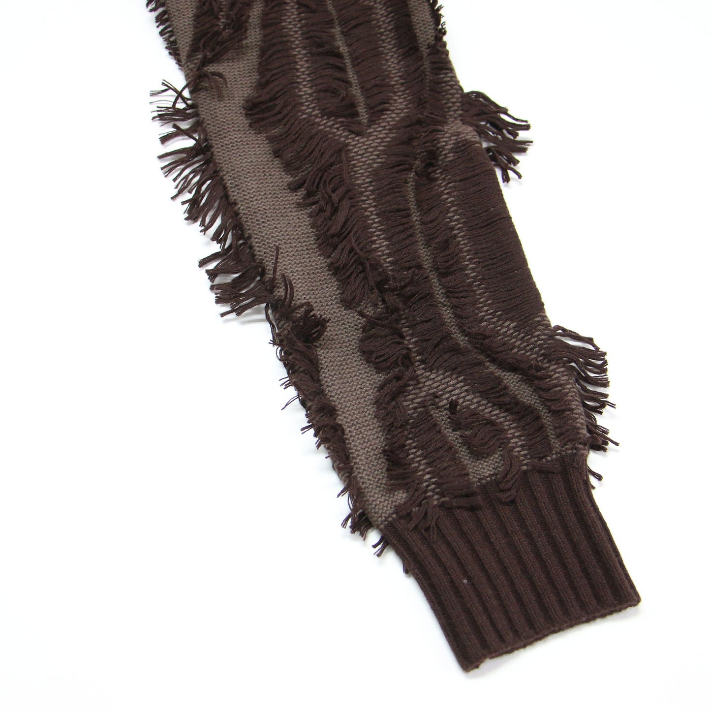 24春夏 5G フリンジ クルーネック ニット / プルオーバー 長袖 ウール モザイク柄 ジャガード