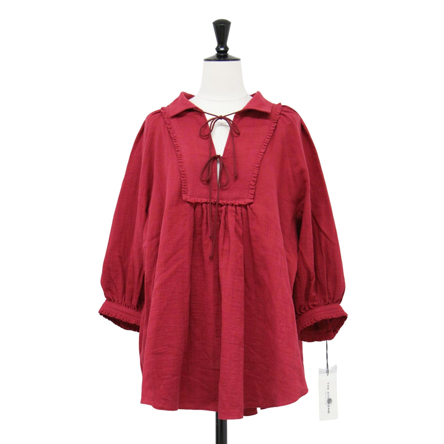 24春夏 ガーゼ スモック ブラウス / GAZE SMOCK BLOUSE 七分袖 Vネック ギャザー ラグランスリーブ コットン