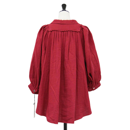 24春夏 ガーゼ スモック ブラウス / GAZE SMOCK BLOUSE 七分袖 Vネック ギャザー ラグランスリーブ コットン