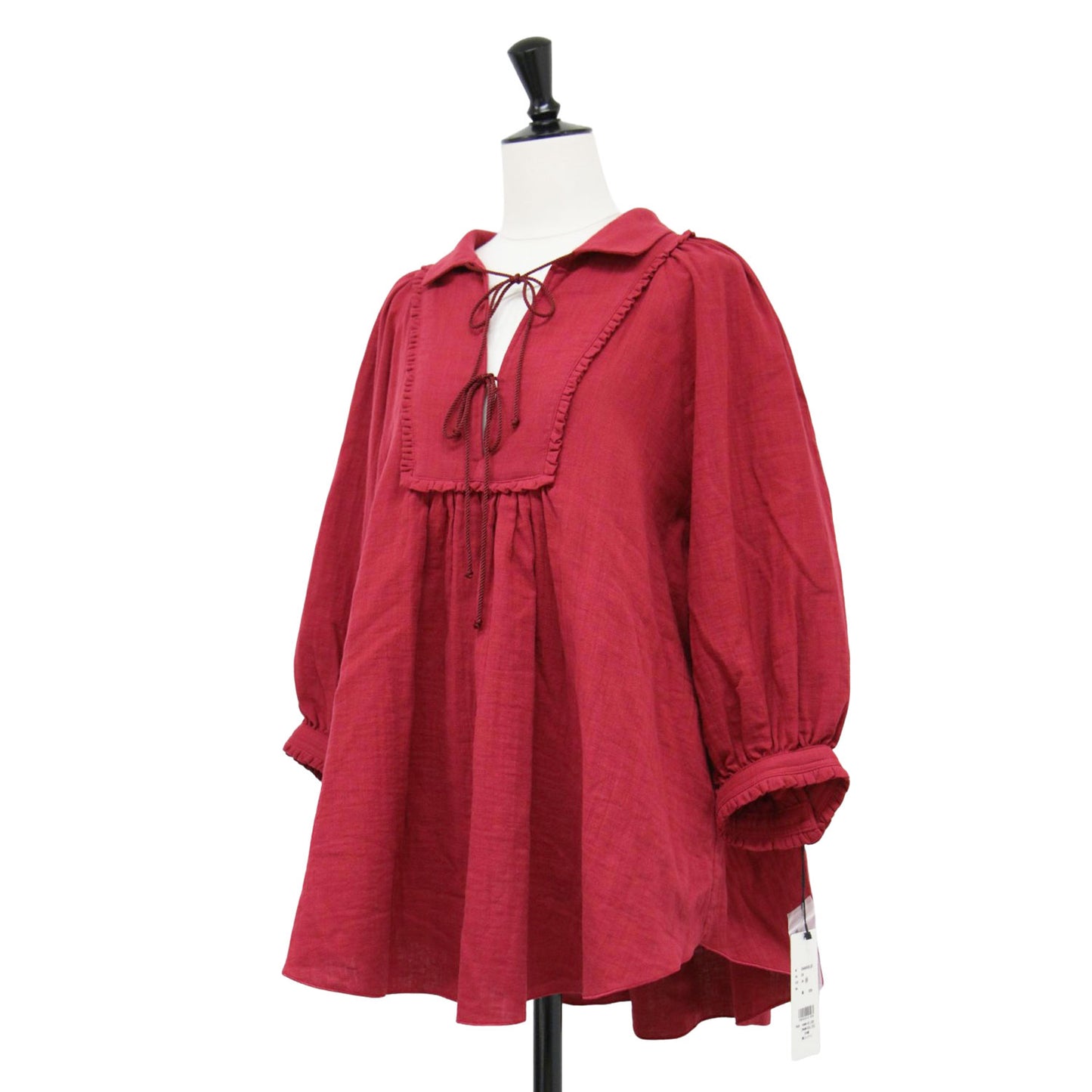 24春夏 ガーゼ スモック ブラウス / GAZE SMOCK BLOUSE 七分袖 Vネック ギャザー ラグランスリーブ コットン