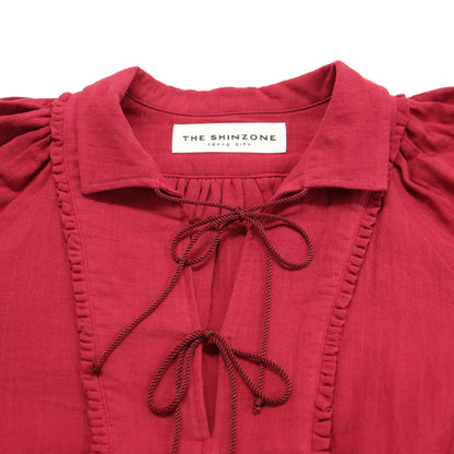 24春夏 ガーゼ スモック ブラウス / GAZE SMOCK BLOUSE 七分袖 Vネック ギャザー ラグランスリーブ コットン