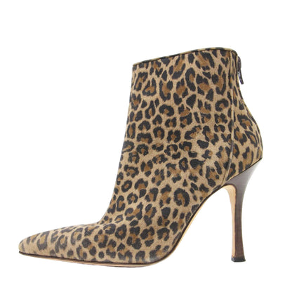 レオパード ピンヒール ショートブーツ / ブーティ― ポインテッドトゥ ハイヒール ヒョウ柄