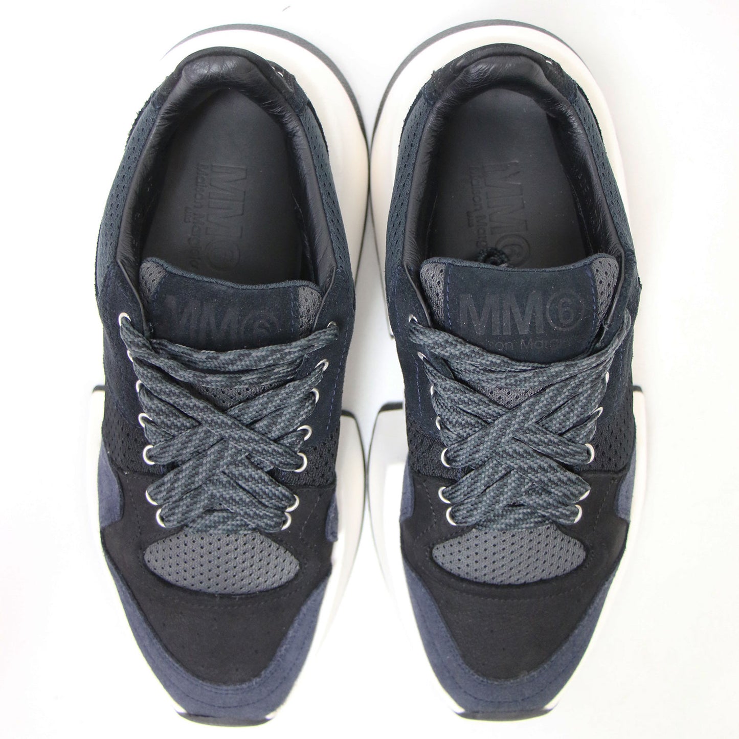 ランナー レザー スニーカー / レースアップ ボリュームソール スウェード メッシュ