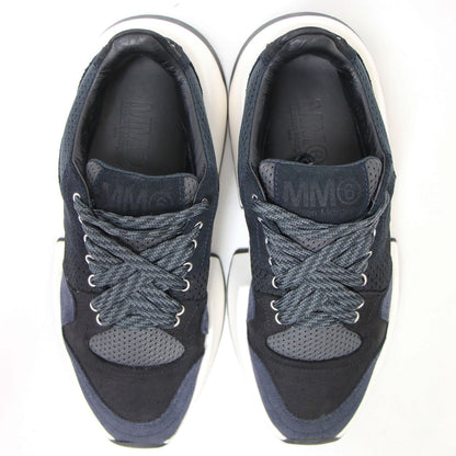 ランナー レザー スニーカー / レースアップ ボリュームソール スウェード メッシュ