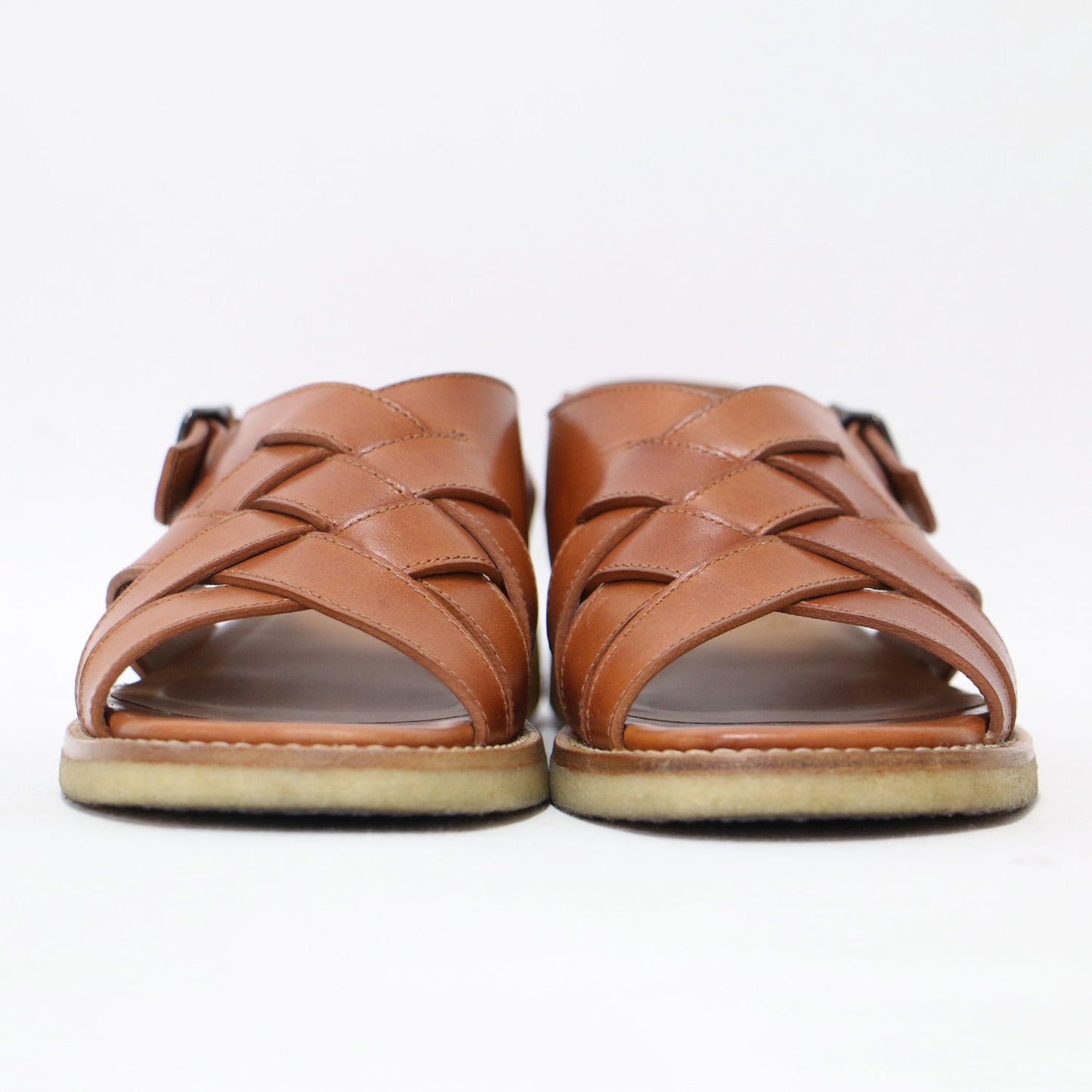 編み込み レザー フラット サンダル / バックストラップ クレープソール 牛革