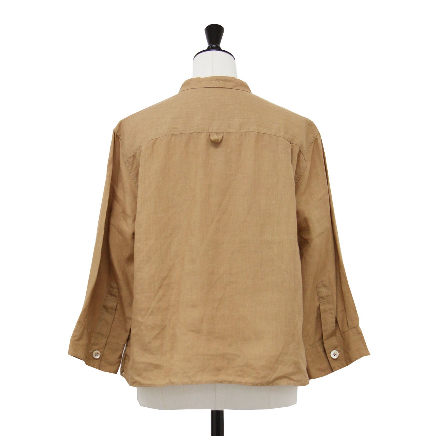 23春夏 リネン バンドカラー 7分袖 シャツ / SHIRTING LINEN ブラウス ショート丈 ポケット