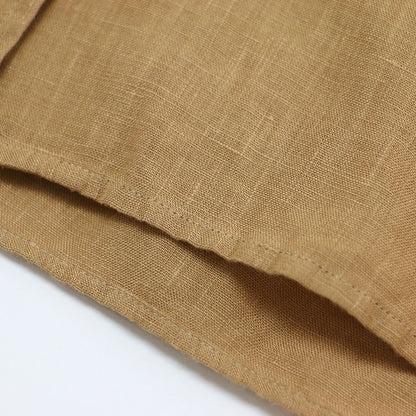 23春夏 リネン バンドカラー 7分袖 シャツ / SHIRTING LINEN ブラウス ショート丈 ポケット