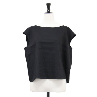ストレッチ リネン ノースリーブ ブラウス / ECO.CRUNCH.WASH/EASY.STRAIGHT.TOP プルオーバー ショート丈 ボートネック